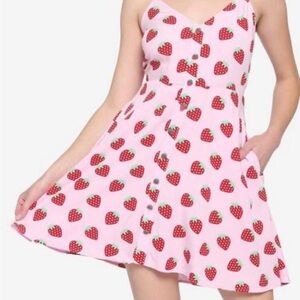 Hot Topic Pink Midi Dress with Strawberry Print